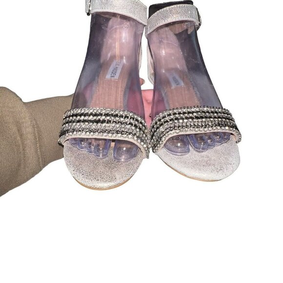 Steve Madden Laarah‎ Women Open Toe Leather Heels Shoes Size 6.5 Silver Crystals - Picture 4 of 11